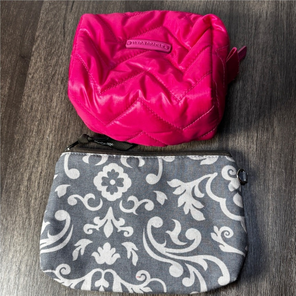 Vera Bradley Puffy Pink Cosmetic Bag & Thirty One Gray Damask Pouch Set, Makeup‎